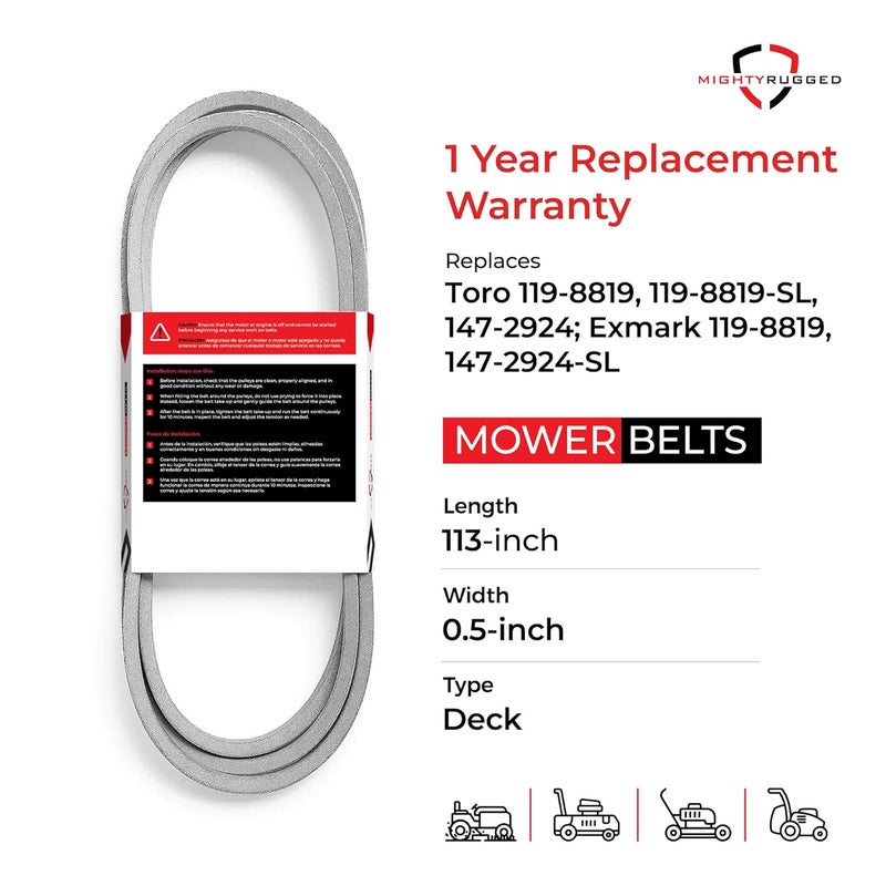 MightyRugged 119-8819 Toro Belt Replacement, Length 113", Heavy-Duty Aramid Cord Replacement for Toro Timecutter 42 Inch Deck Belt, Compatible with 147-2924 SS 4200 4225 SS4235 SS4260 Exmark Quest Zero Turn Mowers - Image 2
